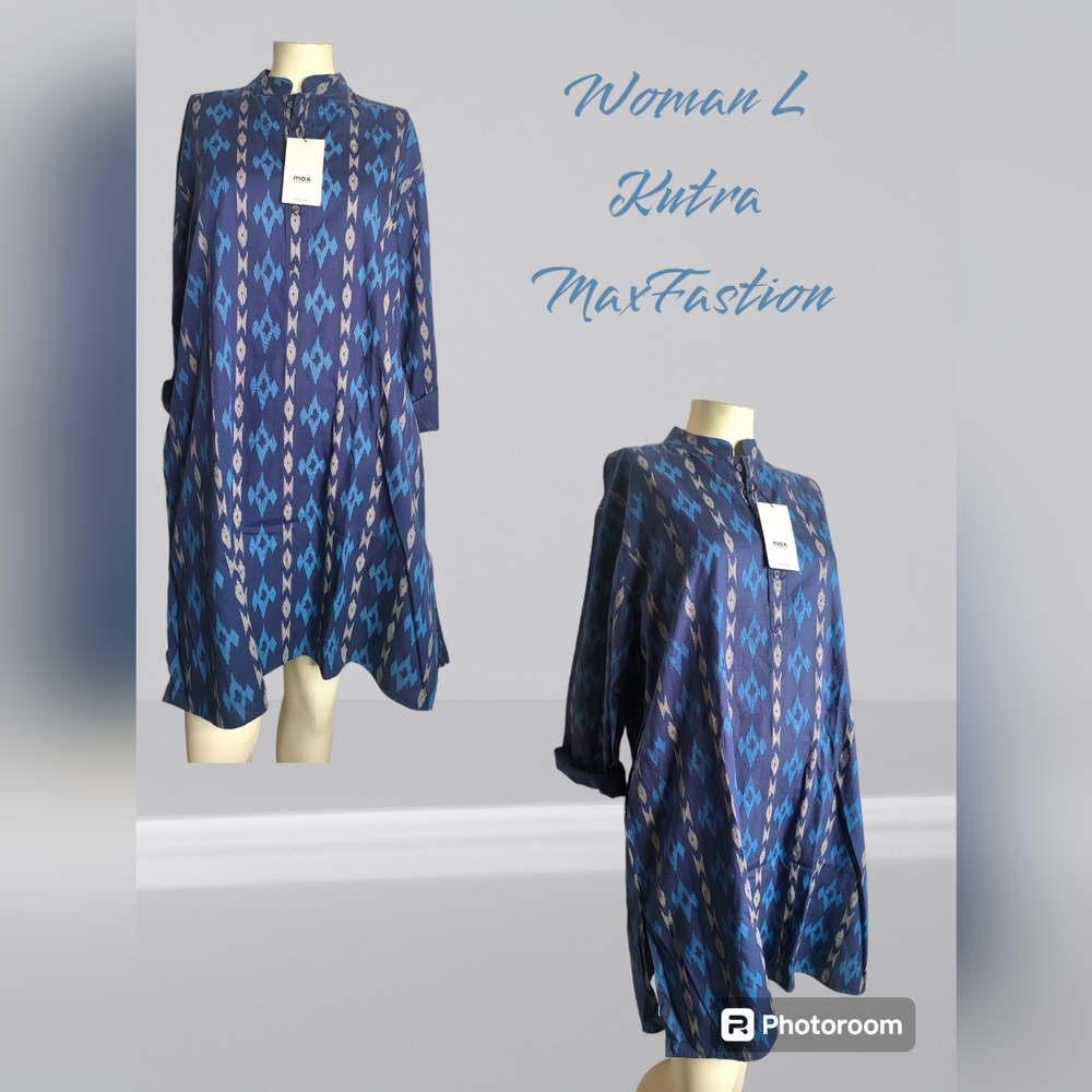 MaxFastion Woman Kutra Size L 100% Cotton multi print Blue
